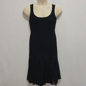 Y2K Black Beaded Whimsigoth Chiffon Dress Sleeveless Ruffle Size 10